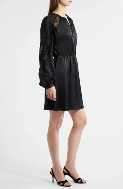 Hugo Boss Boss Orange Dlassys Long Sleeve Satin & Lace Dress In Black