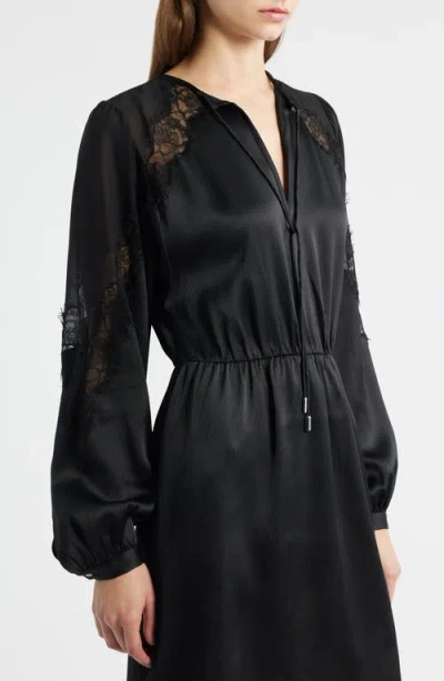 Hugo Boss Boss Orange Dlassys Long Sleeve Satin & Lace Dress In Black