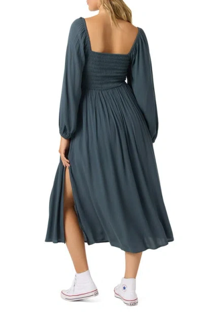 O'neill Gracyn Smocked Long Sleeve Maxi Dress In Gray