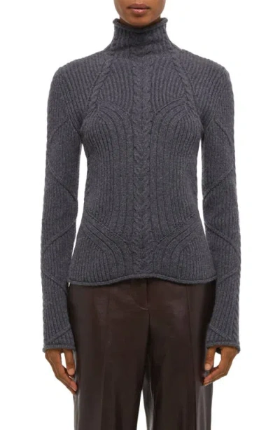 Helmut Lang Zephir Cable Stitch Turtleneck Wool Blend Sweater In Gray