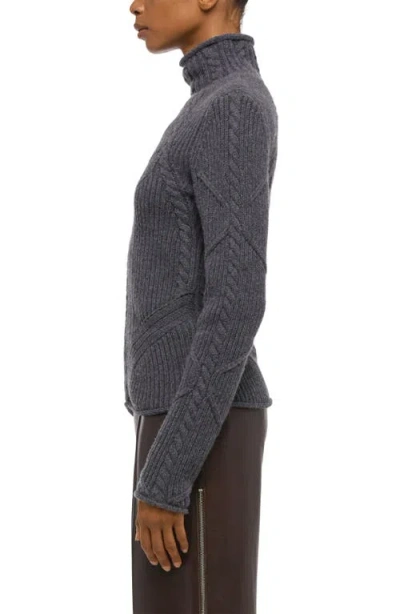Helmut Lang Zephir Cable Stitch Turtleneck Wool Blend Sweater In Gray