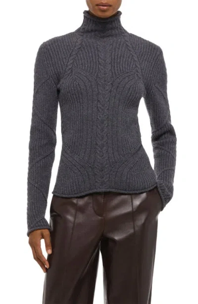 Helmut Lang Zephir Cable Stitch Turtleneck Wool Blend Sweater In Gray