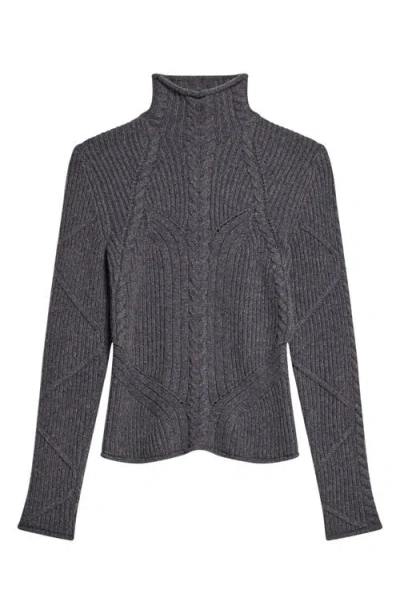 Helmut Lang Zephir Cable Stitch Turtleneck Wool Blend Sweater In Gray