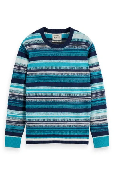 Scotch & Soda Striped Crewneck Sweater In Blue