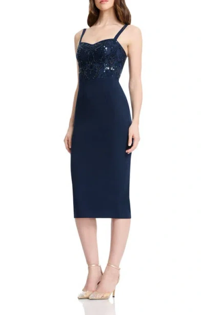 Dress The Population Silvia Embellished Bustier Cocktail Dress In Blue