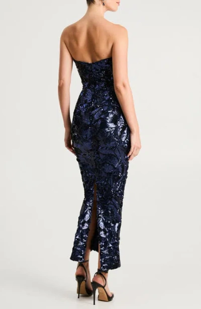 Helsi Leslie Pattern Sequin Strapless Gown In Blue