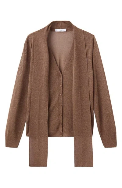 Mango Tie Neck Cardigan In Brown