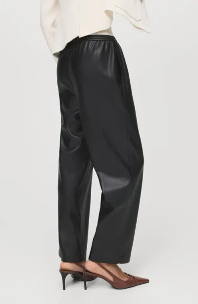 Mango Women's Leather-effect Elastic Waist Pants In Black