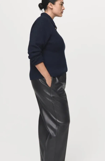 Mango Women's Leather-effect Elastic Waist Pants In Black