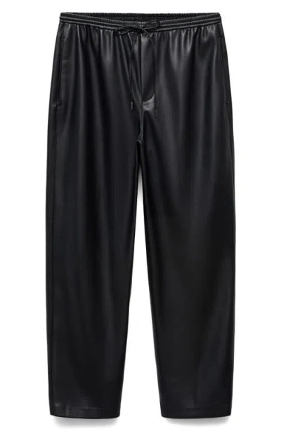 Mango Women's Leather-effect Elastic Waist Pants In Black