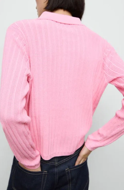 Mango Rib Long Sleeve Polo Sweater In Pink