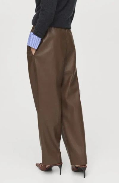 Mango Women's Leather-effect Elastic Waist Pants In Brown