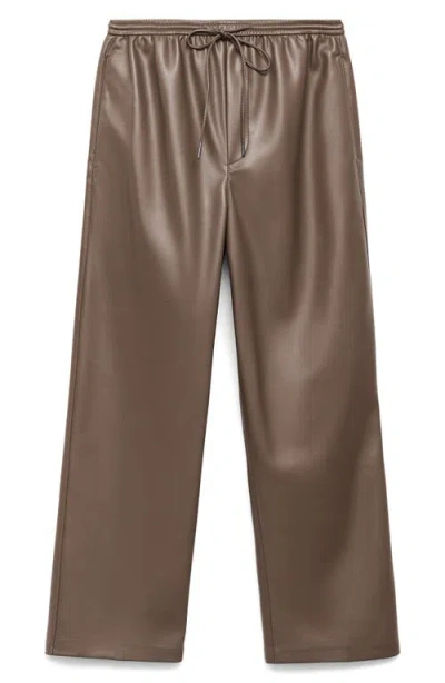 Mango Women's Leather-effect Elastic Waist Pants In Brown