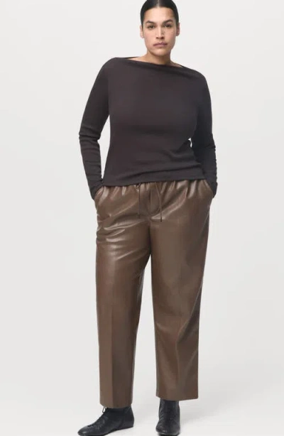 Mango Women's Leather-effect Elastic Waist Pants In Brown