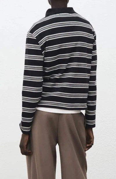 Mango Stripe Long Sleeve Polo In Blue