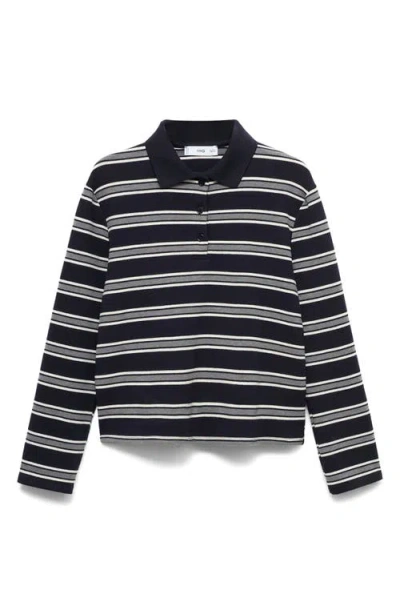 Mango Stripe Long Sleeve Polo In Blue
