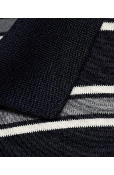 Mango Stripe Long Sleeve Polo In Blue