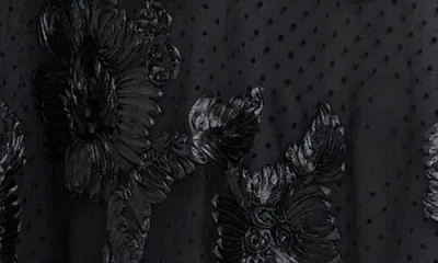 Tahari Asl Embroidered Sheer Long Sleeve Gown In Black