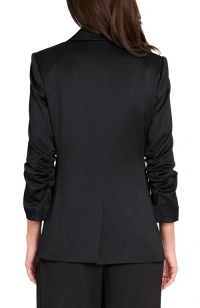 Tahari Asl Double Breasted Crinkle Satin Blazer In Black