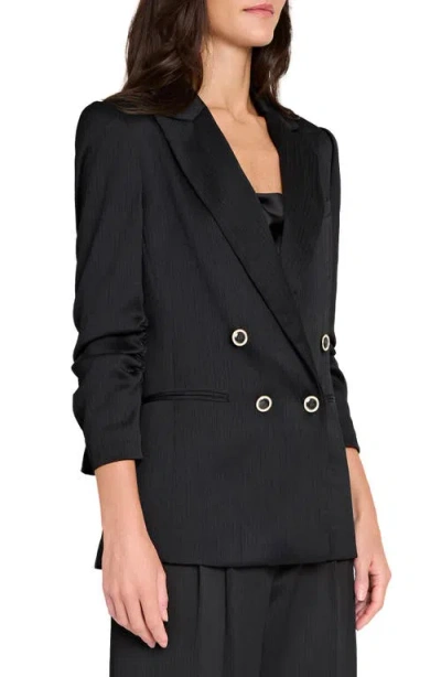 Tahari Asl Double Breasted Crinkle Satin Blazer In Black