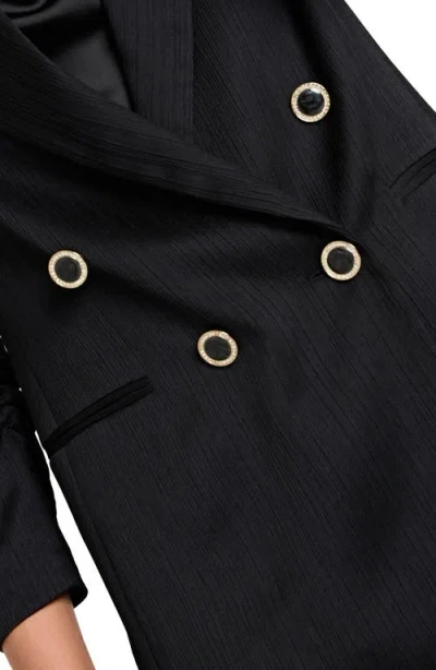 Tahari Asl Double Breasted Crinkle Satin Blazer In Black