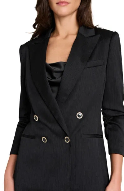 Tahari Asl Double Breasted Crinkle Satin Blazer In Black