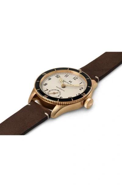 Hamilton Khaki Aviation Pilot Pioneer Bronze Leather Strap Watch, 43mm In Gold