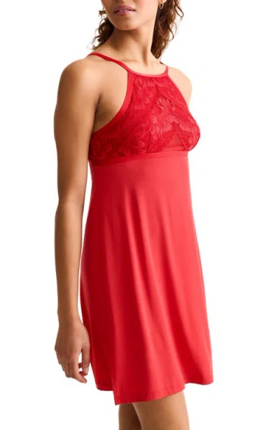 Fleur't Parisian Nights Lace Trim Chemise In Red