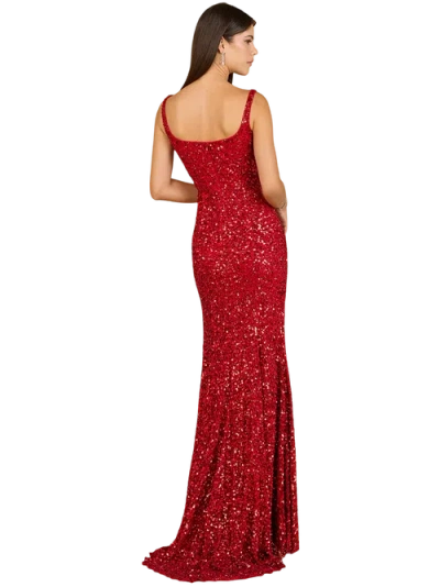 Lara New York Sweetheart Neckline, Beaded Gown With Slit In Red