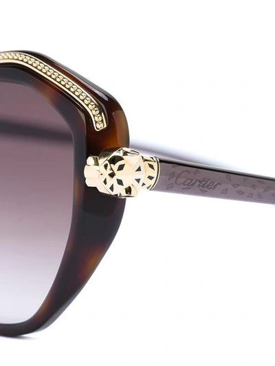 Shop Cartier 'panthère Wild' Sunglasses In Brown
