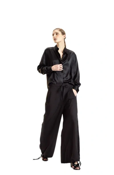 Cynthia Rowley Silk Button Up Shirt In Black