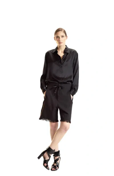 Cynthia Rowley Silk Button Up Shirt In Black