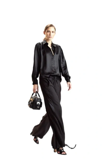 Cynthia Rowley Silk Button Up Shirt In Black