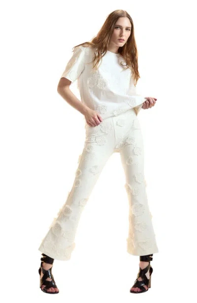 Cynthia Rowley Pop Floral Applique Top In White