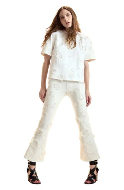 Cynthia Rowley Pop Floral Applique Top In White