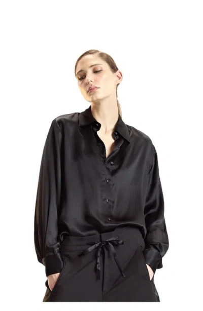 Cynthia Rowley Silk Button Up Shirt In Black