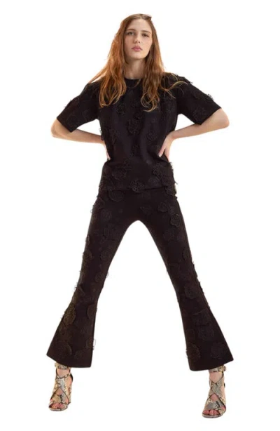 Cynthia Rowley Pop Floral Applique Top In Black