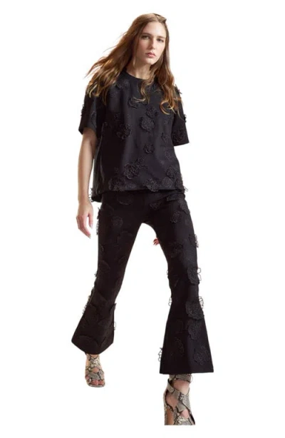Cynthia Rowley Pop Floral Applique Top In Black