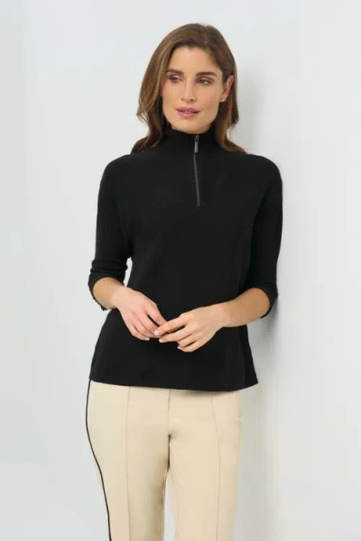 Anatomie Lucely 1/4 Zip Elbowsleeve Mock Neck Sweater In Black