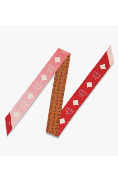 Mcm Reversible Monogram Print Petite Scarf In Red