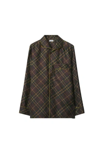 Burberry Check Silk Pyjama Shirt In Brown
