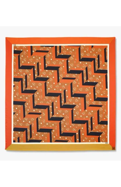 Mcm Mega Herringbone Print Scarf In Organic Silk In Orange