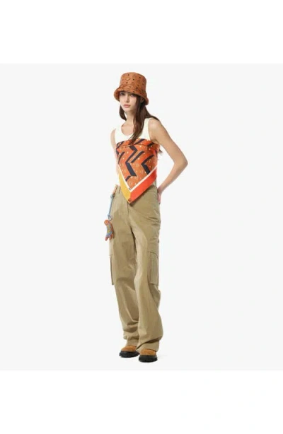 Mcm Mega Herringbone Print Scarf In Organic Silk In Orange