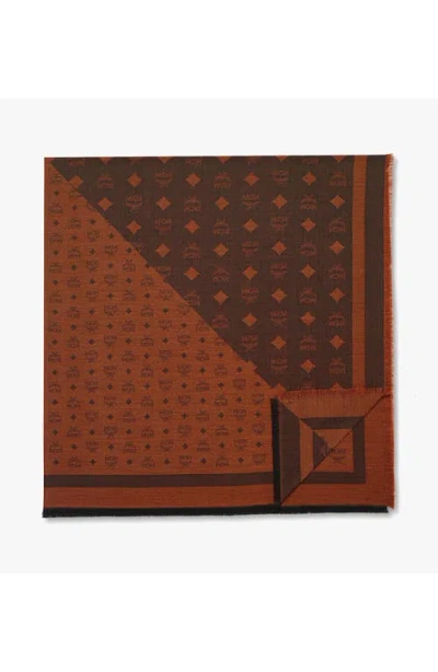 Mcm Monogram Shawl In Wool-silk Jacquard In Brown