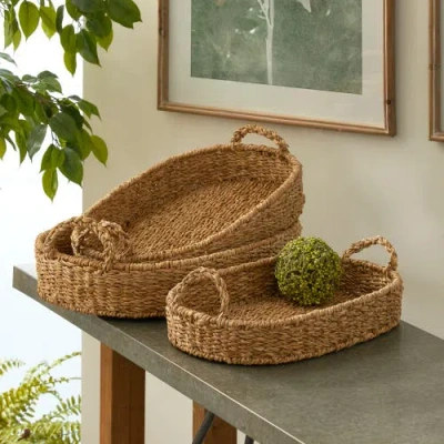 Napa Home & Garden Seagrass Oval Trays, Set Of 3 In Brown