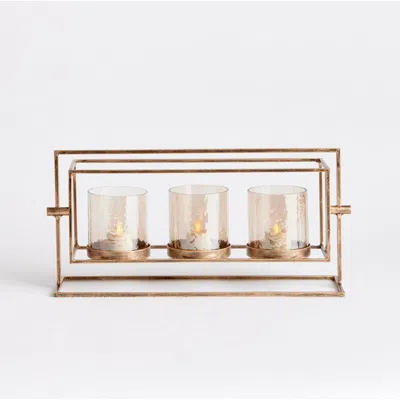 Napa Home & Garden Wesley 3-candle Hurricane In Gold