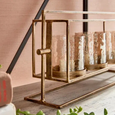 Napa Home & Garden Wesley 3-candle Hurricane In Gold