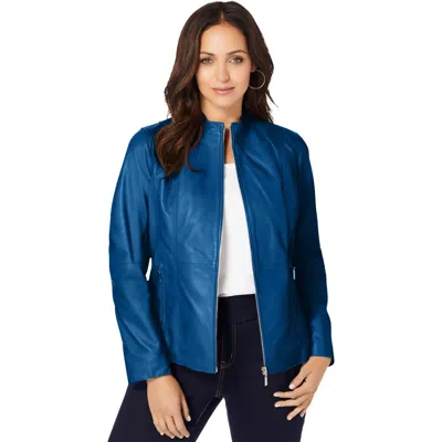 Jessica London Zip Front Leather Jacket In Blue