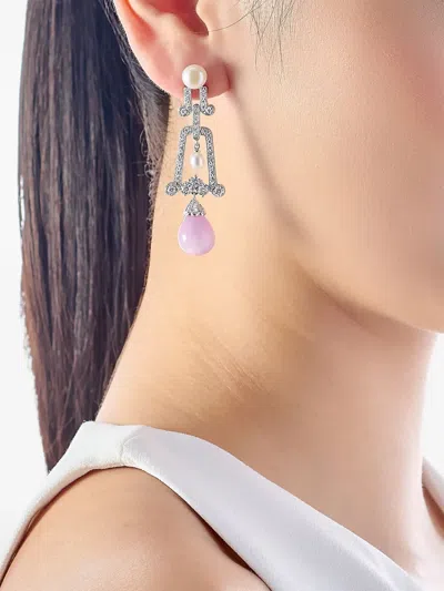 Anabela Chan Rhodium Vermeil Moderne Multi-stone Drop Earrings In Multi