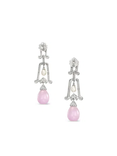 Anabela Chan Rhodium Vermeil Moderne Multi-stone Drop Earrings In Multi
